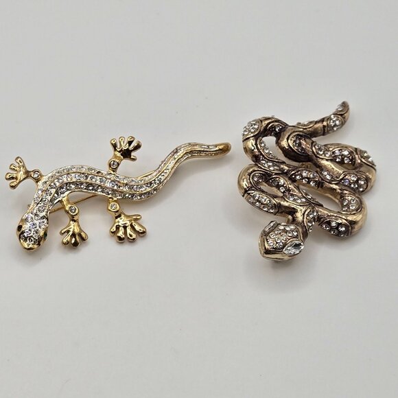 Reptile Lizzard 2PC Brooch Set Gold Silver Tone Amphibian Reptile Figural Pins - Picture 6 of 14